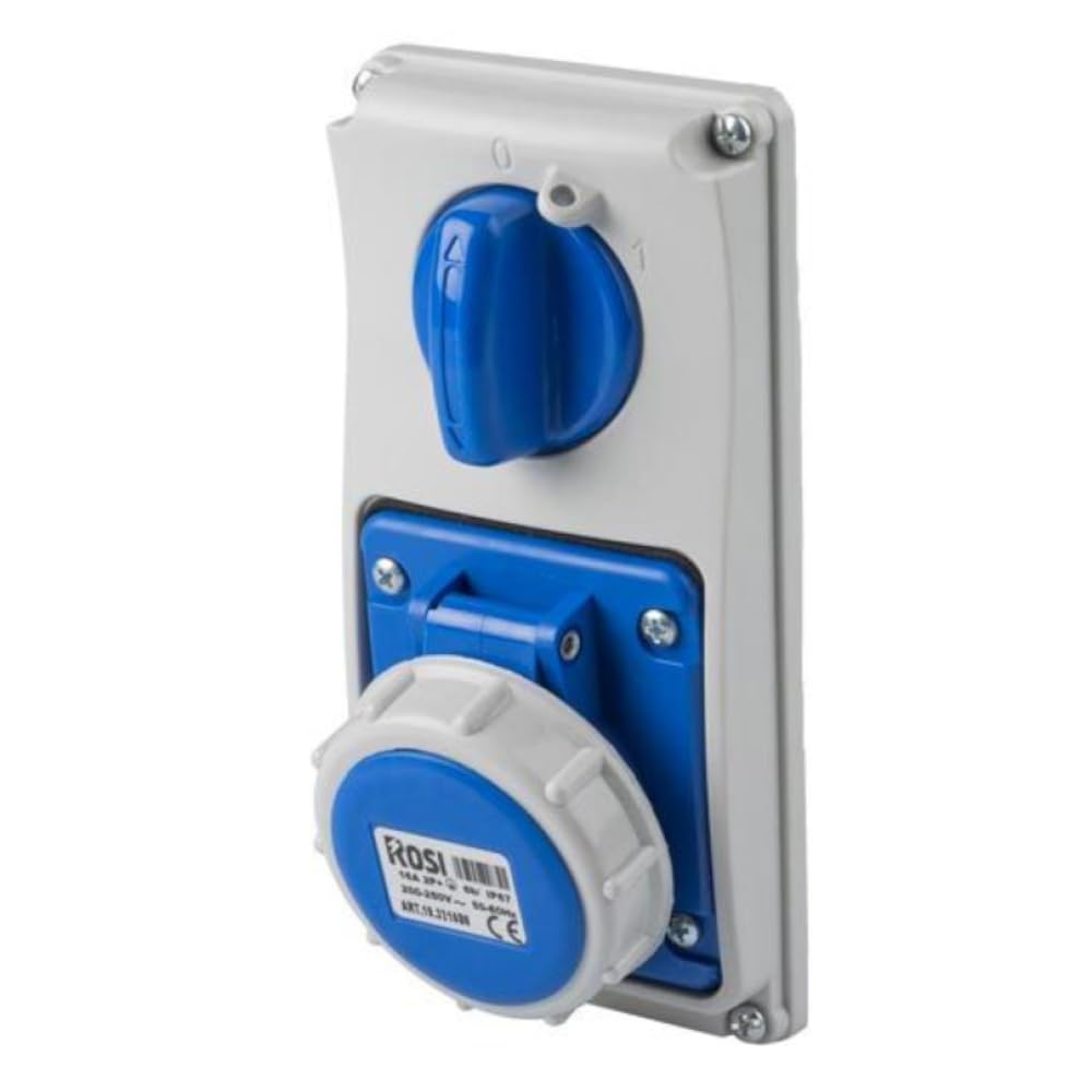 Pionowe gniazdo blokujące z wyłącznikiem przełącznikowym, 220 V 230 V, 3-biegunowe 2P+T, 16 A, IP67 wewnątrz na zewnątrz