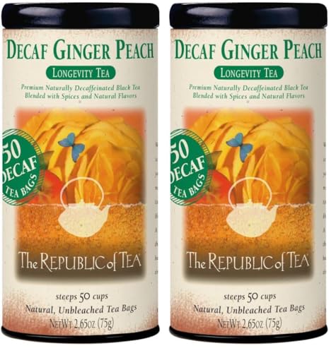 Image of The Republic of Tea Decaf Ginger Peach Black Tea, Tin of 50 Bags (Pack of 2)