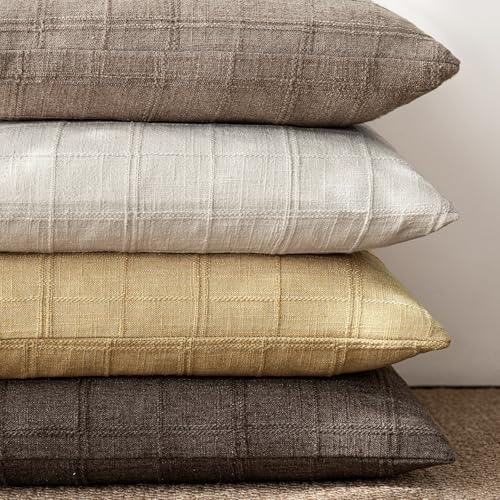Image of Foindtower Set of 1 Decorative Linen Check Throw Pillow Cover Neutral Long Body Lumbar Cushion Cover Farmhouse Vintage Boho Home Decor for Sofa Chair Couch Bedroom Living Room,14x36 Inch,Amber Gold