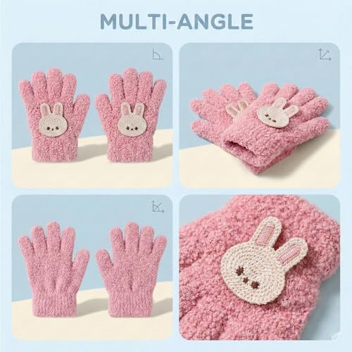 Image of Kraptick Kids Winter Gloves - Ultra-Soft Thick Knit Fuzzy Warm Mittens for Boys & Girls Cute Bear Patch Thermal Hand Warmers for Toddlers & Children -1