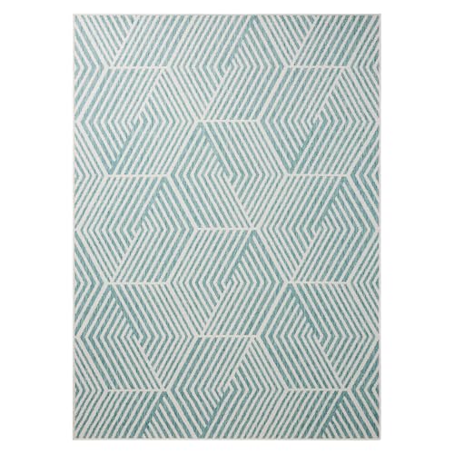 Nicole Miller New York Patio Country Ombre Geo Indoor Outdoor Area Rug, UV Fade Resistant, Low Pile, Blue/Cream, 6'6"x9'2"