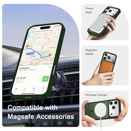 Image of YENAPOON for iPhone 17 Pro Max Case, Matte Magnetic Phone Cover [with 1 Screen Protector] [Support for MagSafe] [Shockproof Military Grade Protection] Translucent Frosted Back, Sage Green