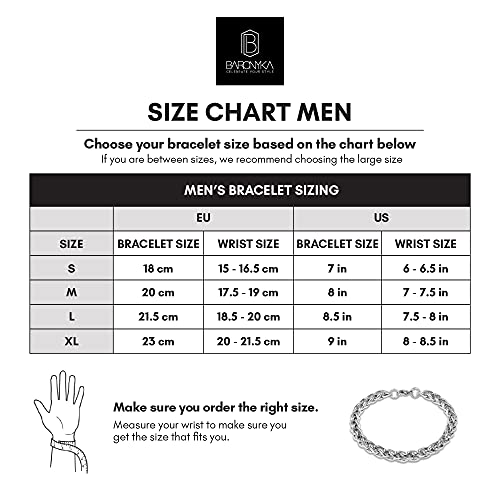 Baronyka Handmade Men's Silver Rope Chain Bracelet 8" Stainless Steel Silver Bracelet For Men With Lobster Clasp #TOP6