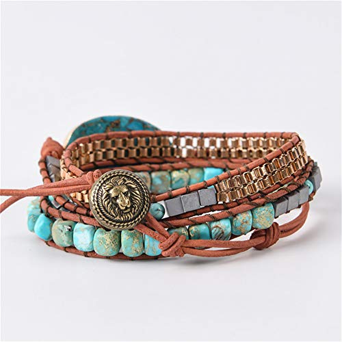 Image of YGLINE Boho Handmade Wrap Leather Tube Crystal Stone Bracelet for Women