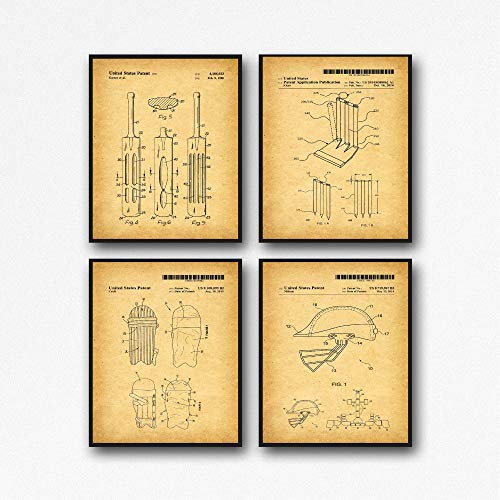 Affiche cricket rétro pour bureau et salon set de 4 brevets Wallbuddy WB567