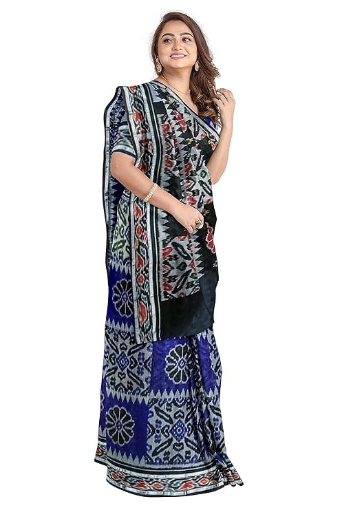 Image of Ikat Women's Cotton Saree, Handmade Pure Cotton Khandua Saree, Ikkat Orissa Traditional Handloom Saree without Blouse