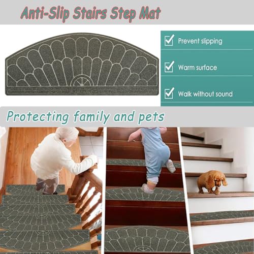 Alfombrillas de escaleras grises lavables y autoadhesivas de 65x24 cm en pack de 14 unidades 5