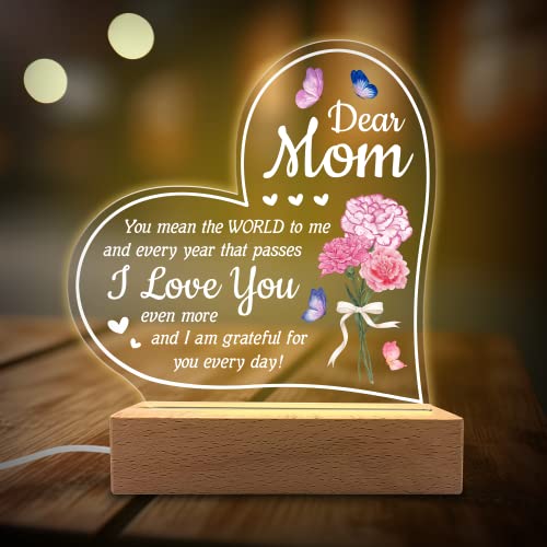 Kitchenvoy Acrylic Night Light Gift For Mother - You Mean The World To Me - Acrylic Light Gift For Mom From Son, Daughter On Mothers Day - Birthday Gifts To Mom #TOP3