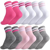 Zuimei 6 Pairs Kids Socks Junior Cotton School Sports Socks, Crew Athletic Sock with Retro Stripes Hearts, Casual Stretchy Sock for Girls and Boys 6-12 Years(Hearts Stripe)