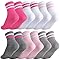 Zuimei 6 Pairs Kids Socks Junior Cotton School Sports Socks, Crew Athletic Sock with Retro Stripes Hearts, Casual Stretchy Sock for Girls and Boys 3-6 Years(Stripes)
