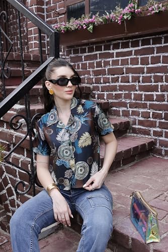 Image of Zilcon Women's Cotton Printedshort Tops for Woman Half Sleeve Hawaiian Top Club Party Disco T-Shirt for Women Stylish, Festival wear, Tops