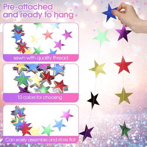 Image of Patelai 130 Feet Glitter Star Garland Banner 2026 Party Decoration Double Side Star Hanging String Streamer Paper Twinkle for Graduation Wedding Birthday (Green,Blue,Purple,Red,Gold)