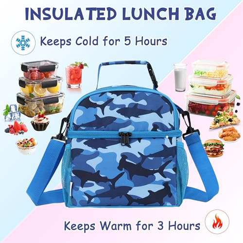 VASCHY Lunch Bag for Kids Insulated Lunch Box Double Compartments Cooler Lunch Tote for Toddlers Boys Girls School/Daycare/Picnic Ocean Sharks - Image 4