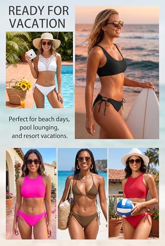 Image of Zmart String Tie Side Bikini Bottoms - Women Full Coverage Swimsuit Bottom Mid Rise Mid Waist Swim Bathing Suit Bottom