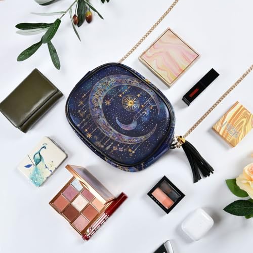 Image of ALAZA Women's Astrology Mystical Bohemian Moon Stars Boho PU Leather Crossbody Bag Shoulder Purse with Tassel