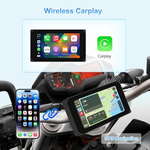 VSYSTO 5 Inch Motorcycle Carplay Touchscreen, Wireless Carplay and Android Auto, GPS Navigation Parking Guard Waterproof WiFi Motorcycle Dash Cam HD 1080P Front and Rear Camera, Tire Pressure Sensors - Thumbnail 2