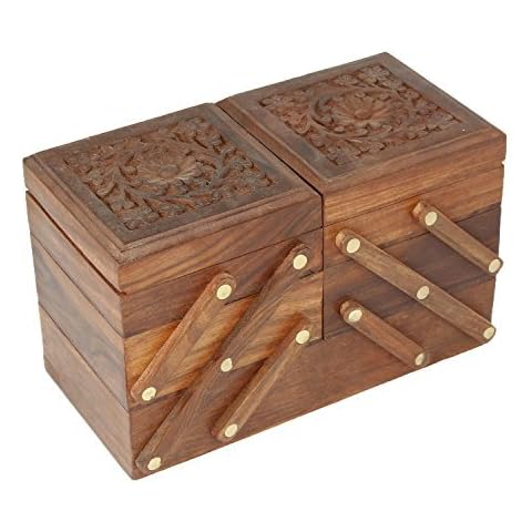 Wooden Jewelry Box for Girls | Women - Organizer Storage Display Case Birthday Gifts for Mom (Design 17) Cover