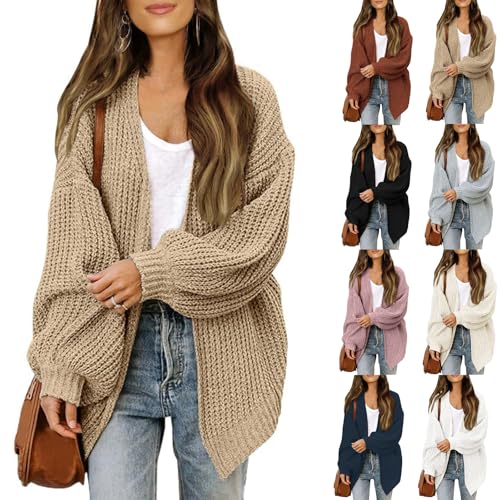 Chunky Cardigan Sweaters for Women Lantern Long Sleeve Open Front Oversized Cardigans with Pockets Knit Outerwear