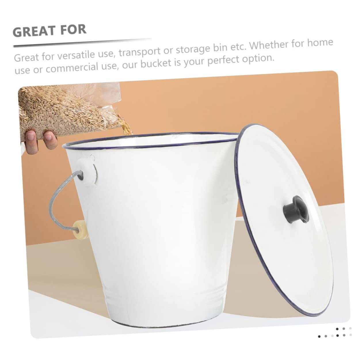 SOLUSTRE Thickened Enamel Milk Jug Metal Lid Handle Vintage Style Storage Bin for Home