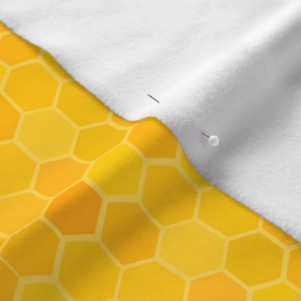 Spoonflower Fabric - Warm Honeycomb Colors Honey Bees Bee Geometric Tile Printed on Polartec(R) Fleece Fabric by The Yard - Sewing Blankets Loungewear and No-Sew Projects