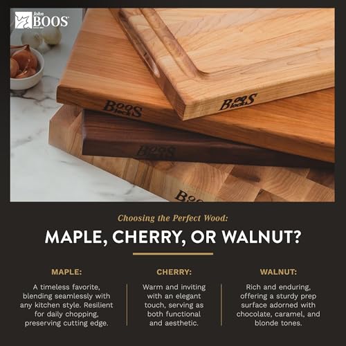 John Boos Boos Block R-Board Series Large Reversible Wood Cutting Board w/Oil Finish, 1.5-Inch Thickness, 18\" x 18\" x 1 1/2\", Cherry