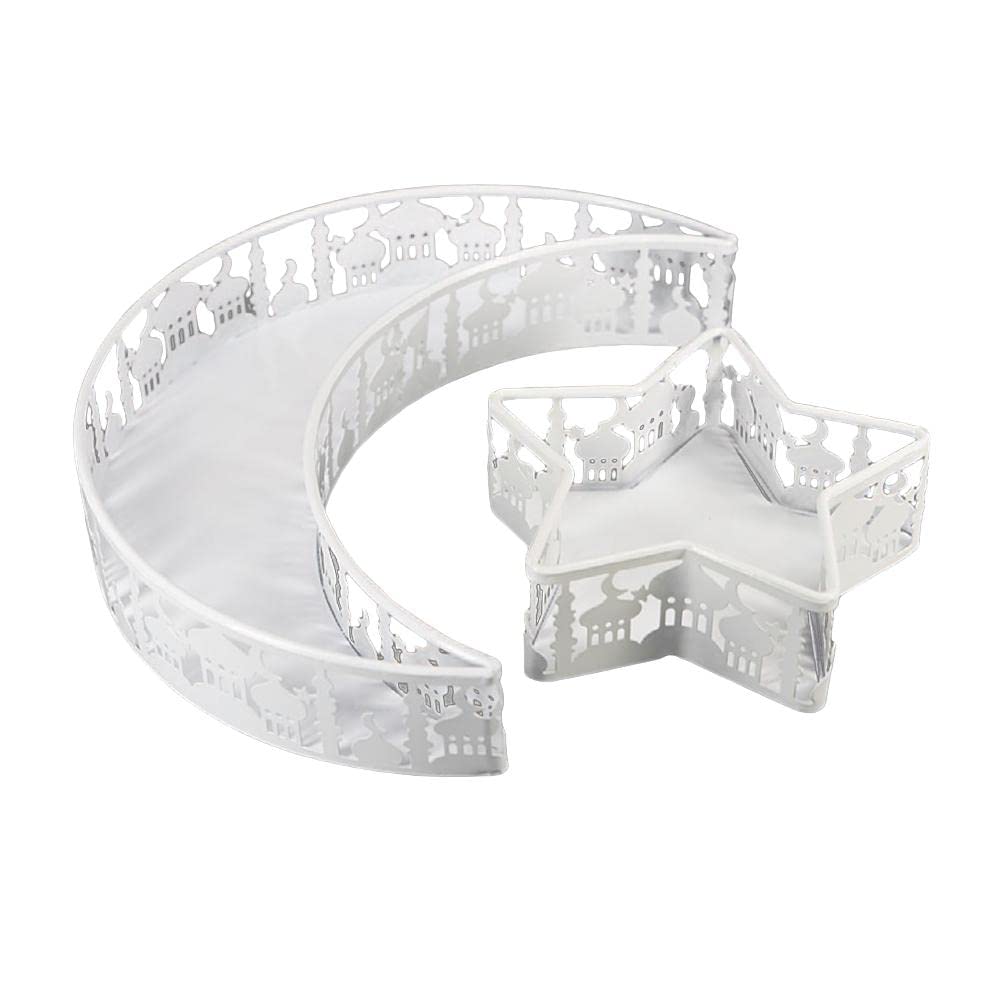 2PCS Ramadan Iron Tray, Ramadan Kareem Iron Tray Decorations Moon Star Shaped Eid Mubarak Gift Box Dessert Tray Craft Islam Muslim Party Festival Table Decor Party Decorations