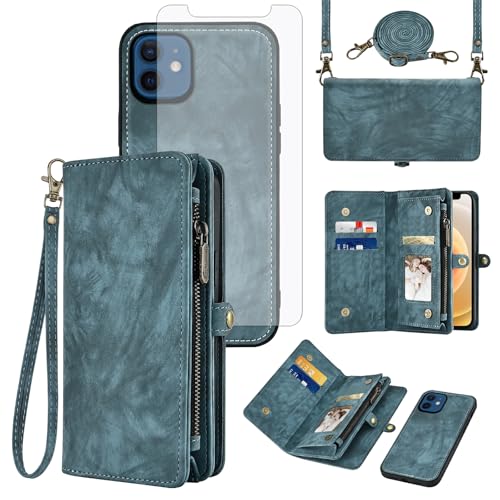 Coque portefeuille pour iPhone 12 Mini Asuwish amovible avec bandoulière