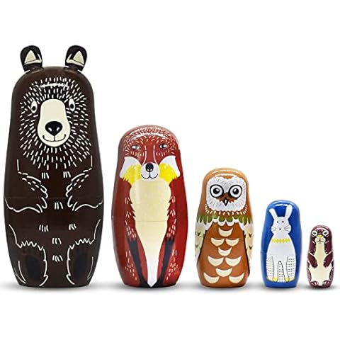 ELUTONG Traditional Russian Nesting Dolls - Wooden Bear Matryoshka Nested Dolls, 5Pcs/Set Handmade Stacking Educational Learning Kids Toys Cover
