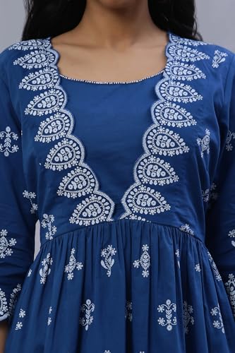 Image of W for Woman W Women Blue Geometric Print Cotton Kurta & Straight Pant