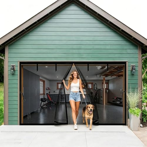 Image of Magnetic Garage Door Screen 12x9ft for 1 Car Garage Carport Patio Porch