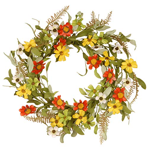National Tree Company Front Door Spring Wreath Flower Garland 20 Inch Floral Branch Wreath with Red and Yellow Sunflowers