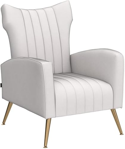 Miniatura 5 de Artechworks Silla decorativa curvada con patas doradas de metal dorado con brazo tapizado de terciopelo, silla moderna para sala de estar,