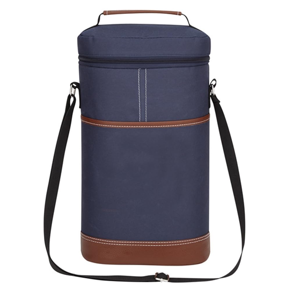 Rersduyt Women's Navy Blue 2 Bottle Wine Bag Wine Carrier Tote Bag, Leakproof & Insulated Wine Cooler Bag Wine Bottle Gift Bag