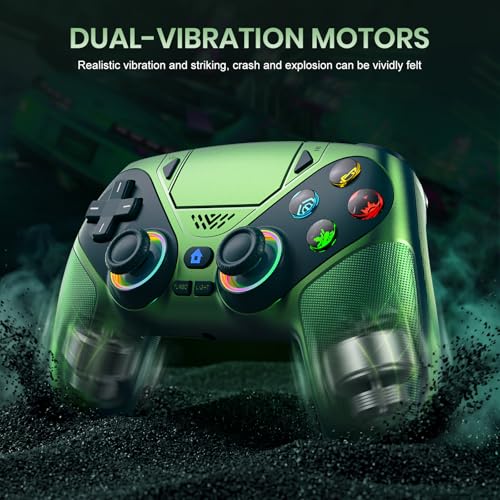 Image of Gamrombo LED Wireless Controller for PS5, Compatible with PS5 Pro /Slim /PC, Dual Vibration, Macro /Turbo Function, 3.5mm Audio Jack, 6-Axis Motion Control Gamepad with Speaker - Chromatic Teal