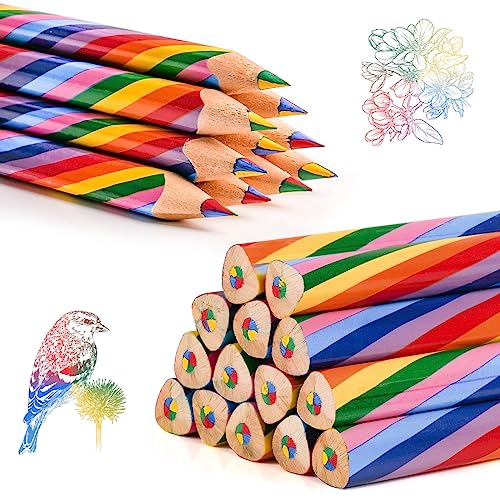 Ailvor Regenbogen Buntstifte 24 Stück Buntstifte Kinder Dreikant Farbstifte Set für Kinder Zeichnung Pencil Schule Büro Haushaltswaren