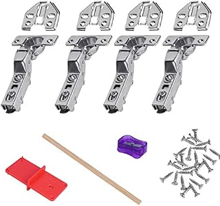 4 Pcs Soft Close Cupboard Hinges 35mm Kitchen Cabinet Wardrobe Door Plate Hinges 105 Degree Stainless Steel Concealed Inset Hinges with Screws and Drilling Template