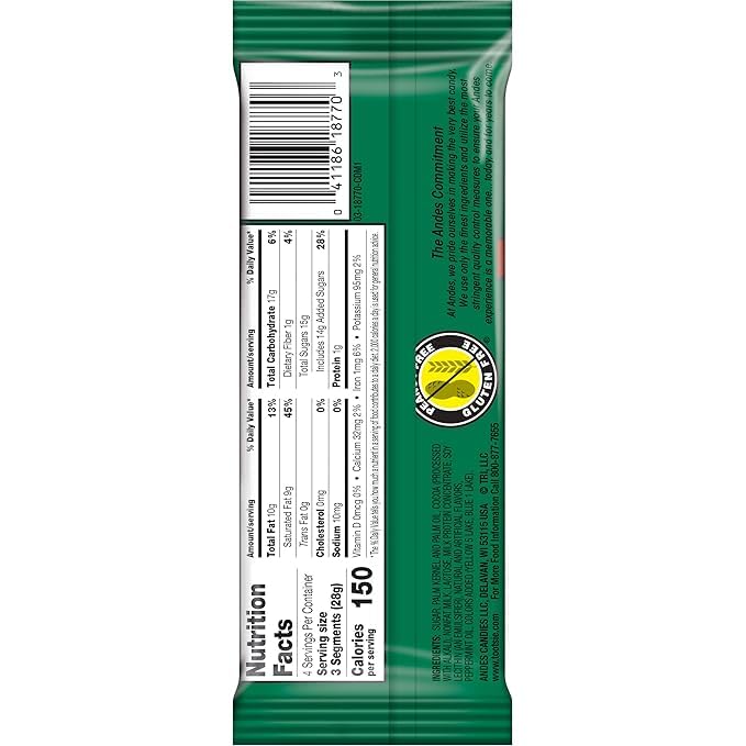 ANDES Mints Crème De Menthe Snap bar Xl Chocolate bar, 12Count