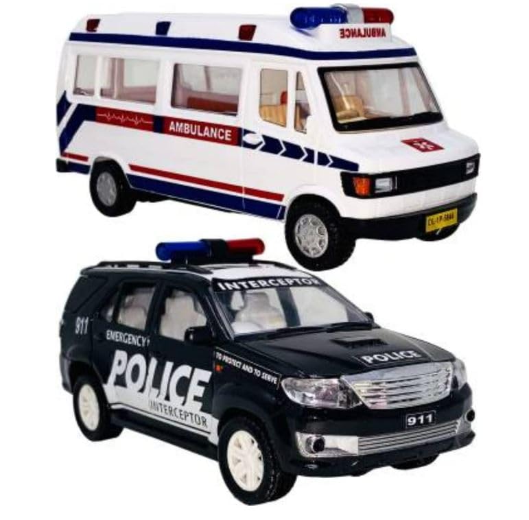Vedanshi Lifesaving Toy Vehicles: Police Cruiser and Ambulance Car for Kids