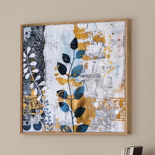 Image of Abstract Botanical Framed Canvas Wall Art Painting for Living Room | Modern Floral Artwork Painting with Frame | Contemporary Decorative Wall Decor for Home & Office, 23x23 Inch