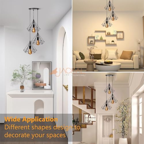Image of JACKAL Vintage Pendant Light (with Bulb) | Decorative Fancy Lights for Home, Living Room, cafe, Restaurants & Bar (Vintage, 3 Set Diamond, Metal, Medium, 1, LED Pendant Light)