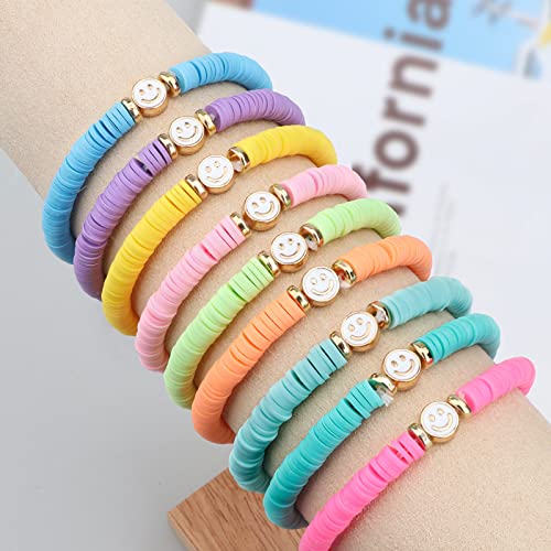 Preppy Bracelets for Teen Girl, Party Favors for Kids 8-12, Beaded Clay Stretch Smile Face Friendship Bracelets, Cute Birthday Party Favors for Tweens4