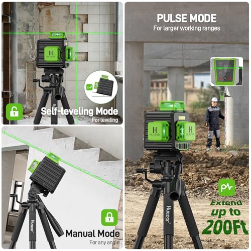 Image of Laser Level 360 Self Leveling with 50 inch Tripod, Huepar 3x360 High Brightness Green Laser Leveler Tool for Construction, Tile and Picture Hanging, 5200 mAh Li-ion Battery & 2 Portable Bag Included