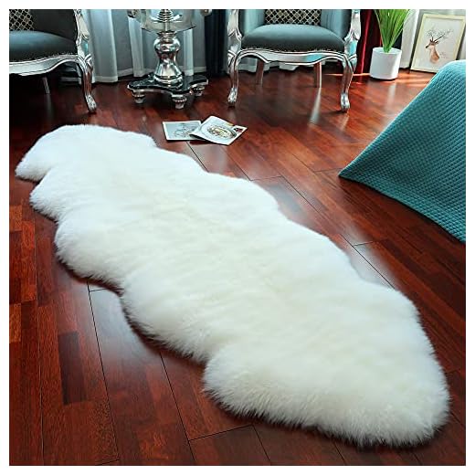 LLB Genuine Sheepskin Rug,Luxury Fluffy Bedroom Rugs,Area Rug Indoor,Real Wool Fur Rug,Sofa Rug Chair Cover Carpet for Living Room,Nursery Rug,Fuzzy Plush Rug for Dorm (Ivory White,2 x 6 ft Sheepskin)