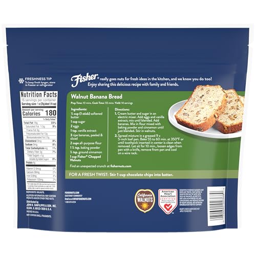 Image of Fisher Chef's Naturals Chopped Walnuts 1 Lb,100% California Unsalted Walnuts for Baking&Cooking,Snack Topping,Resealable Bag,Healthy Snacks for Adults,Vegan Protein,Keto Snack,Chopped Nuts,(Pack of 2)