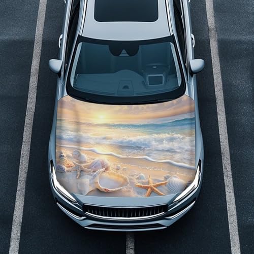Image of Starfish Car Hood Cover Polyester Elastic Fabrics Washable Suitable for Large SUV and Pickup Trucks 39x59in