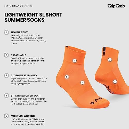 Image of GripGrab Lightweight SL Summer Cycling Socks - 2 Lengths, Road & Gravel | Breathable Coolmax mesh, stretch arch support, short ~3.5 in or tall ~6 in cuff - road, MTB, gravel & indoor biking
