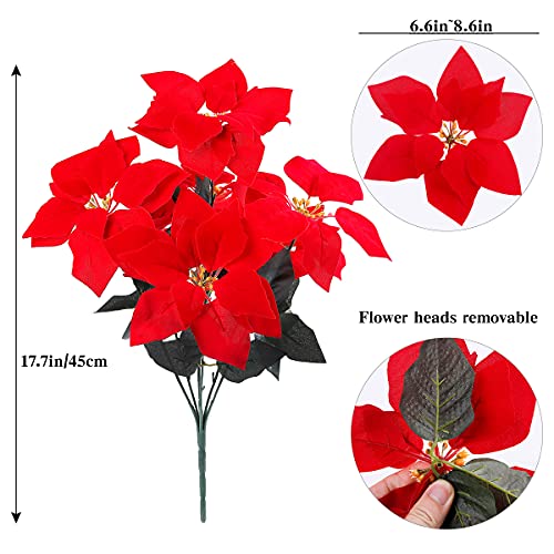 Luyue 4 Pack 28 Pcs Artificial Red Poinsettia Christmas Flowers Bushes Fake Floral Decorative Ornament For X’mas Tree Wreath Decor Holiday Decoration #TOP5