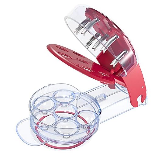 VersionTECH. Cherry Pitter, Stainless Steel Multiple Cherrystone Remover Tool Olive Tool Machine with Pits and Juice Container 6 Cherries Red