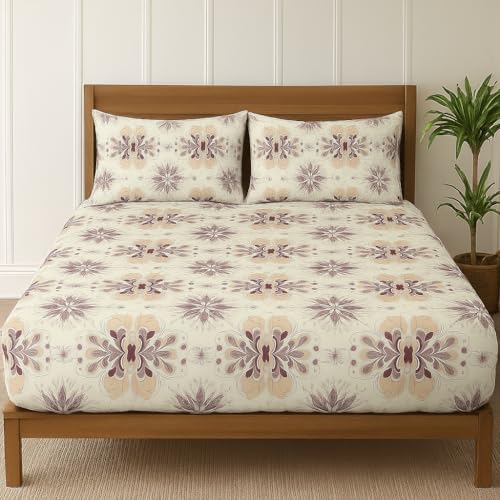 BSB HOME Cloud Cotton Full Elastic Fitted Bedsheets for Double King Size Bed with 2 Pillow Covers 220 TC Supersoft |Wrinkel Free Bed Cover Size - 72x78+10 inches, Off White