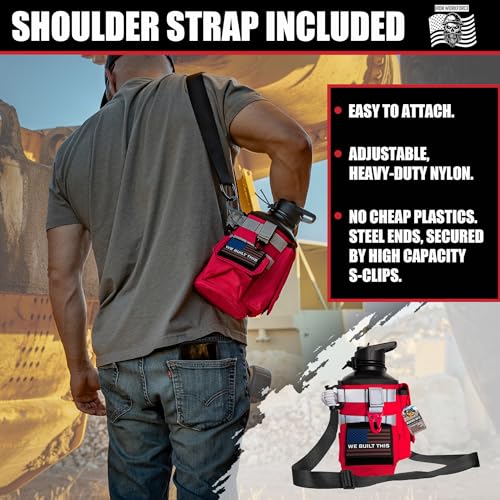 Image of Iron Infidel Workforce Water Bottle - 64 oz Insulated Stainless Steel | Half Gallon Vacuum Water Jug | Paracord Handle, Removable Sleeve | Large Thermal Flask | Hiking, Camping, Workouts (Red)